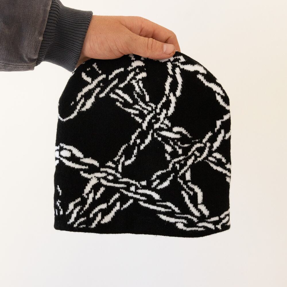Y2K Black Barbed Wire Knit Beanie Grunge Streetwear Winter Hat Unisex